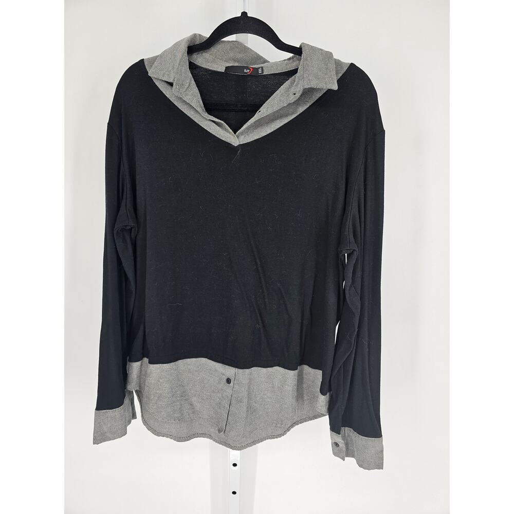 DJT Womens Sz XXL Layered Look Long Sleeve Top Black and Gray
